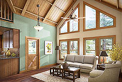 Foxtail - Great Room, beams, paneling, big view windows