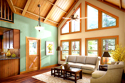 Foxtail - Great Room, beams, paneling, big view windows