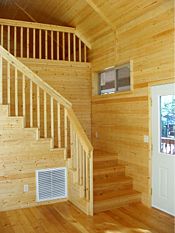 Pine paneling, pine railings, Douglas fir floors