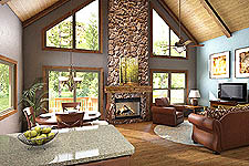 "Rockridge" Great Room, view windows, paneling and beams