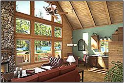 Hawksbeard interior, big windows, family kitchen, beams, paneling